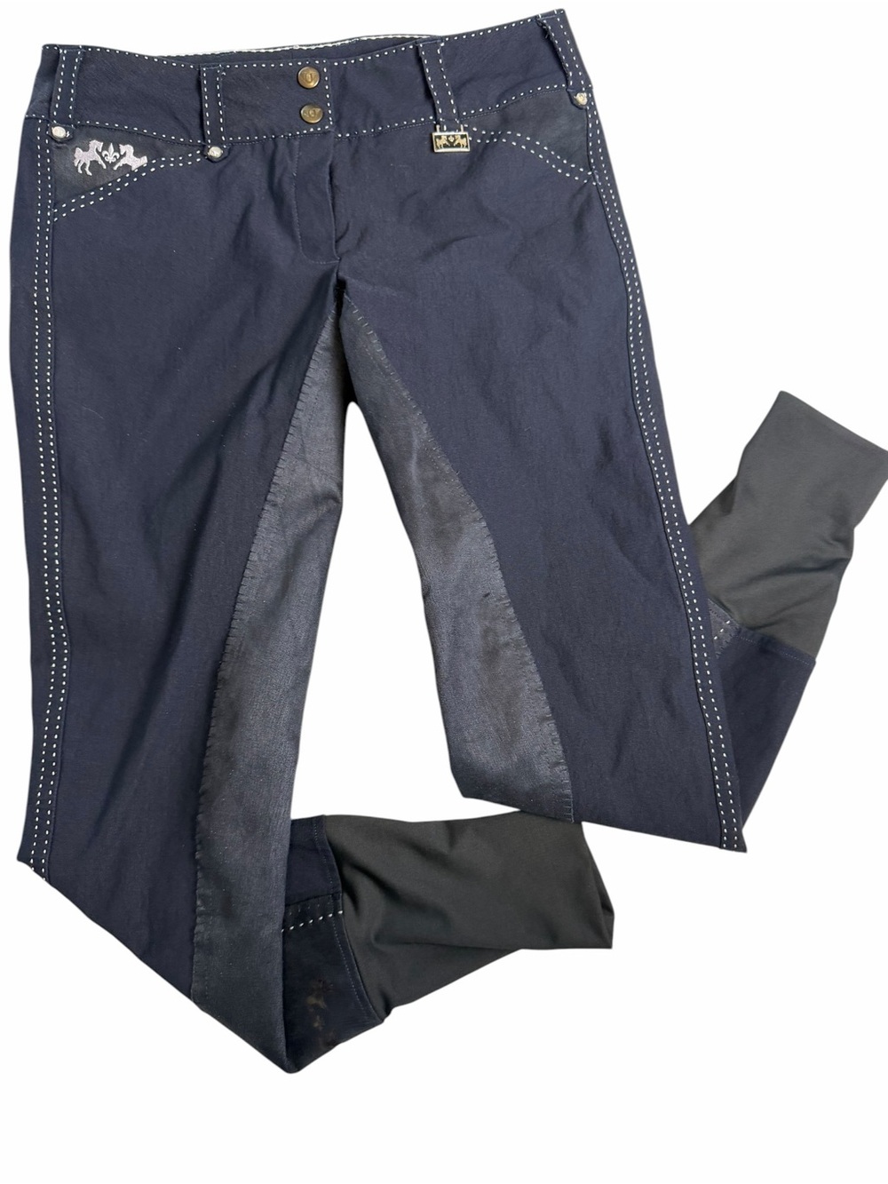 Blakely full seat ladies leather riding breeches navy blue pants 28